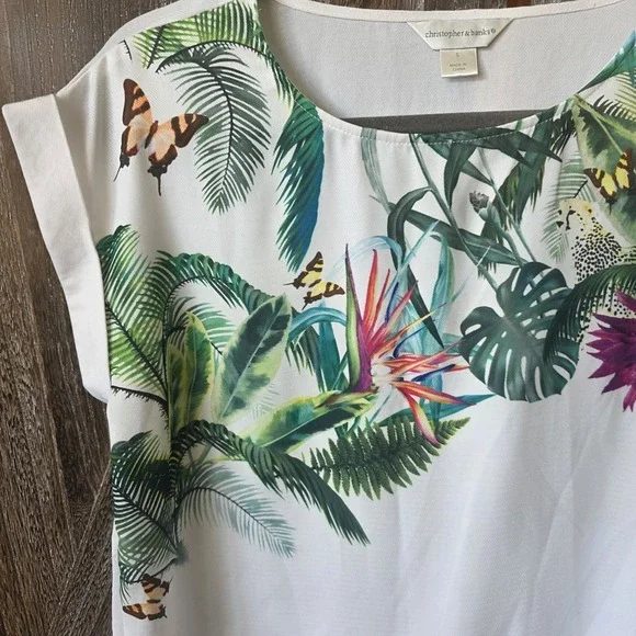 Christopher & Banks Shirt Women's Size Small White Floral Butterfly Lightweight - Picture 2 of 6
